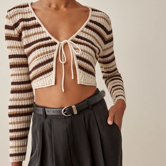 Reformation Sweaters - Reformation Piero open knit cardigan tie front crop sweater top
